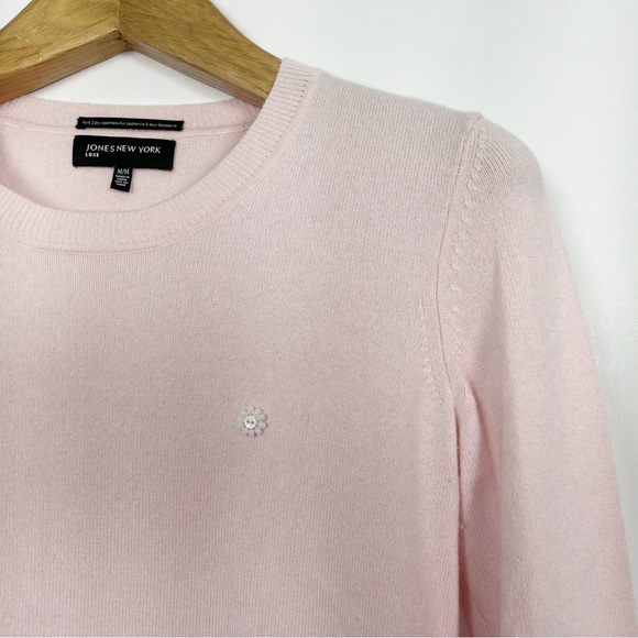Jones New York Pink 100% Cashmere Crewneck Sweater 3/4 Sleeves Size Medium - Picture 8 of 9